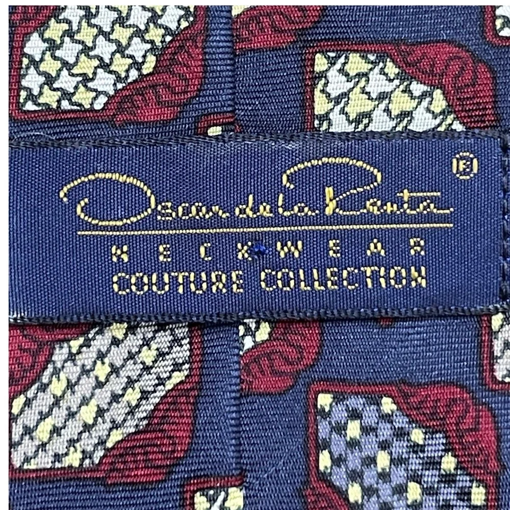 Oscar de la Renta Couture Men's Vintage Designer Necktie - Geometric Blue &‎ Red